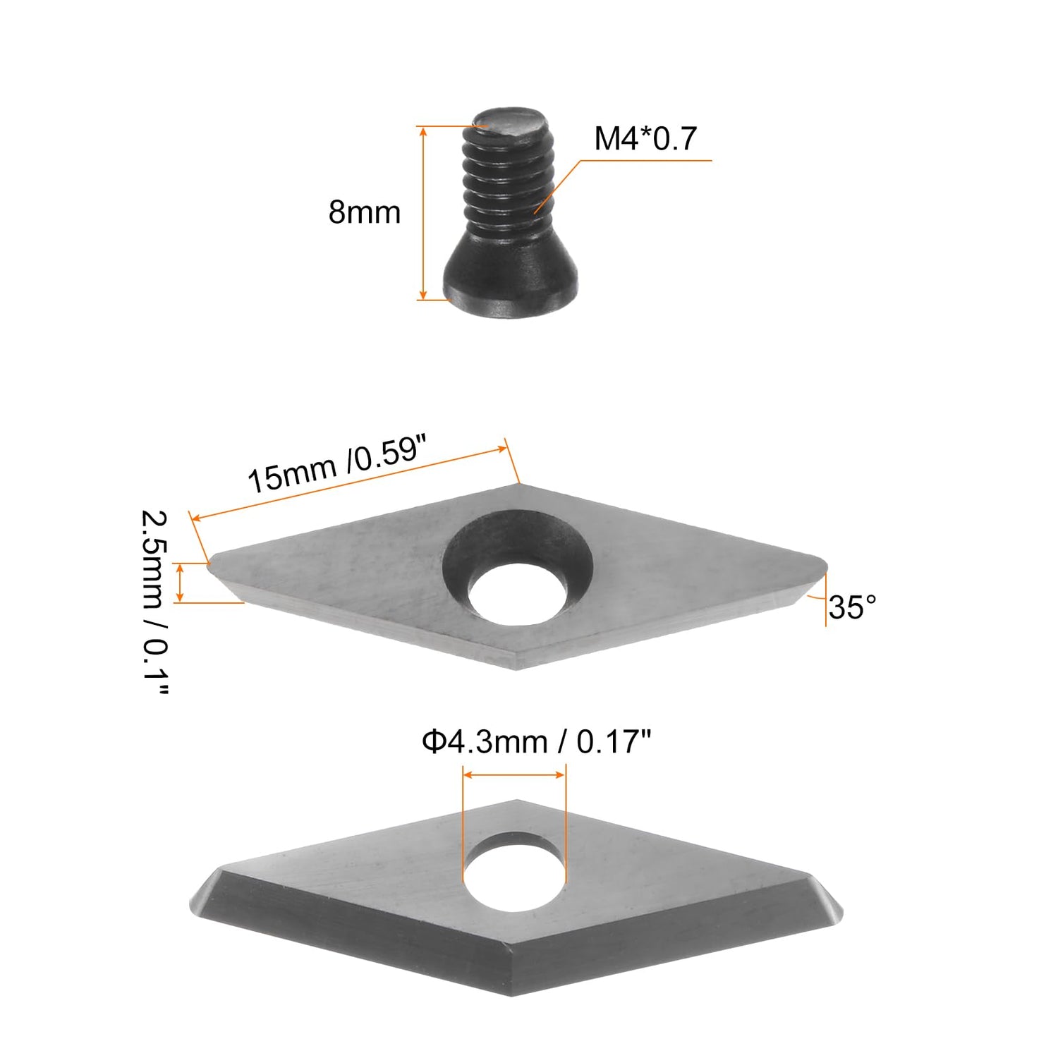 HARFINGTON 15mmx28mm Diamond Tungsten Carbide Replacement Cutter Inserts VEMN160208 Cutter Knives a Screw with Radius Point for DIY Wood Lathe HARFINGTON