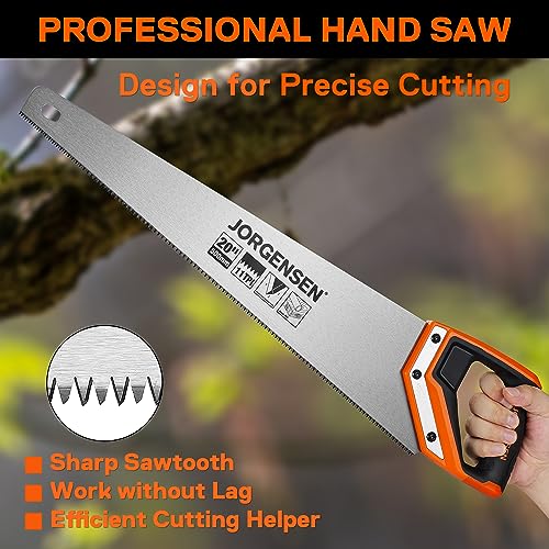 JORGENSEN 20 Inch Pro Hand Saw, 11 TPI Fine-Cut Ergonomic Non-Slip Aluminum Ultrasonic Welding Handle for Sawing, Trimming, Gardening, Woodworking, Jorgensen