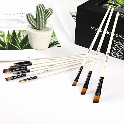 GETHPEN Angular Paint Brushes Nylon Hair Angled Watercolor Pait Brush Set for Acrylics Watercolors Gouache Inks Oil and Tempera(12pcs Pearl White - WoodArtSupply