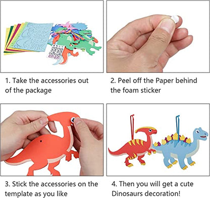 Fennoral 12 Pack Dinosaur Craft Kit for Kids Creative Make Your Own Dinosaur Foam Stickers DIY Arts and Crafts for Kids Boys Girls Party Favor - WoodArtSupply