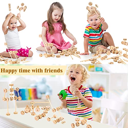 Zhanmai 2 Sets 120 Pieces Wooden Building Blocks Toys Kids Wooden Toys Educational Natural Wood Toys Learning Wooden Blocks Different Sized Toy Zhanmai