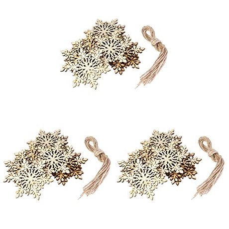 90 Pcs Christmas Tree Pendant Wooden Snowflake Cutout Wooden Ornaments Christmas Wooden Hanging Tag Xmas Tree Hanging Tag Christmas Decor Wood Craft PartyKindom