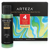 ARTEZA Iridescent Acrylic Paint, Set of 4, Gem Tones, 4 fl oz Bottles, High-Flow Pouring Paint, Art Supplies for Canvas, Glass, Wood, Ceramics, Tile, ARTEZA