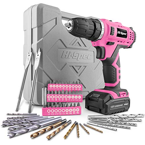 Hi-Spec 50 Piece 12V Pink Drill Driver & Multi Bit Set. High Speed Cordless & Rechargeable Electric Power Screwdriver & Drill for Household DIY. - WoodArtSupply