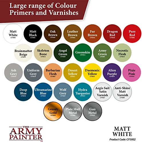 The Army Painter Color Primer Spray Paint, Matt White, 400ml, 13.5oz - Acrylic Spray Undercoat for Miniature Painting- Spray Primer for Plastic - WoodArtSupply