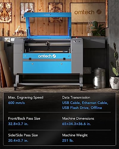 OMTech 100W CO2 Laser Engraver with LightBurn, 20x28 Inch Laser Engraving Cutting Machine with 4 Way Pass Through Air Assist Water Pump Wheels, - WoodArtSupply