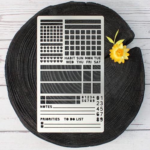 Aleks Melnyk No.423 Metal Stencil for Bullet Journaling, Bookmark, Planning, Drawing, Banners, Lines, Lists, Planner Stamps, Habit Tracker, Dot Aleks Melnyk