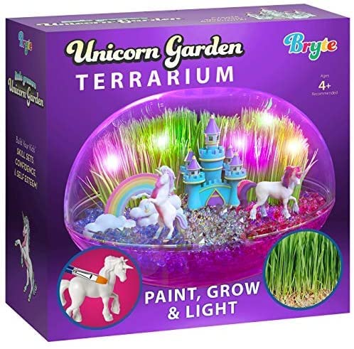 Bryte Light-Up Unicorn Terrarium Kit for Kids | All Inclusive - Castle, Fairy Garden Lights & More | Arts & Crafts, STEM Activities for Kids, BRYTE