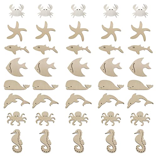 40PCS Ocean Animals Wood Slices Unfinished Wooden Blank Ornaments Unfinished Pendants Tags for Painting, DIY Crafts - WoodArtSupply