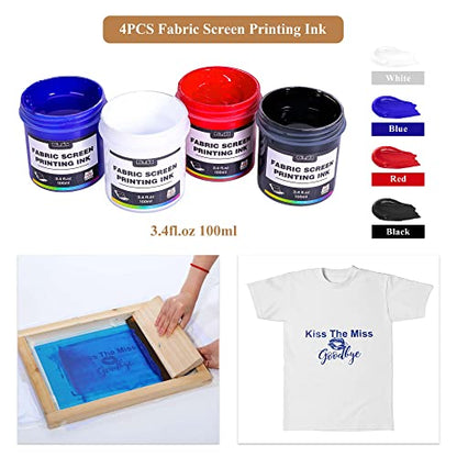 Caydo 46 Pieces Screen Printing Kit with 4 Color Screen Printing Ink, 2 Size Screen Printing Frame and Squeegees for Screen Printing - WoodArtSupply