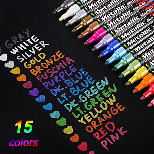 Dyvicl Metallic Markers Paint Markers, Broad Tip Paint Pens for Rocks, Halloween Pumpkin, Wood, Fabric, Glass, Ceramics, Metal, Plastic, Black Paper, - WoodArtSupply