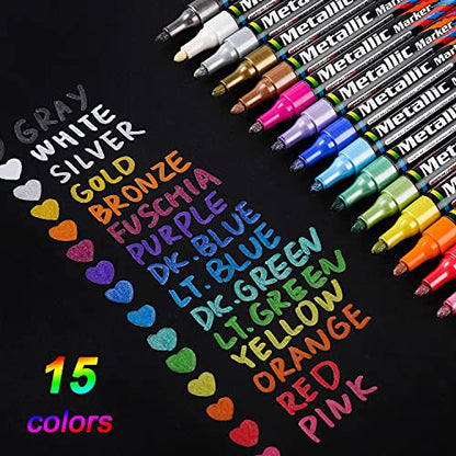 Dyvicl Metallic Markers Paint Markers, Broad Tip Paint Pens for Rocks, Halloween Pumpkin, Wood, Fabric, Glass, Ceramics, Metal, Plastic, Black Paper, - WoodArtSupply