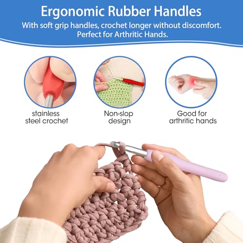 RealPlus 12 Sizes Crochet Hooks Set for Arthritic Hands, Ergonomic