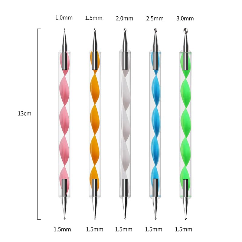 Gembityful Nail Dotting Tools 10 Pcs Kit 5 pcs Double-end Nail Dotting tools and 5 Pcs Nail Liner Brushes