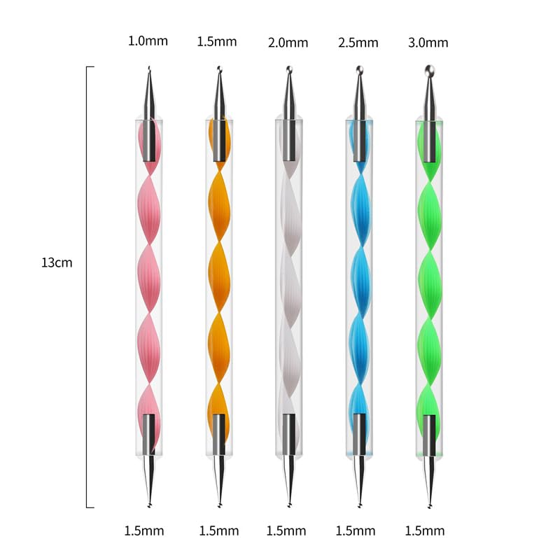 Gembityful Nail Dotting Tools 10 Pcs Kit 5 pcs Double-end Nail Dotting tools and 5 Pcs Nail Liner Brushes - WoodArtSupply