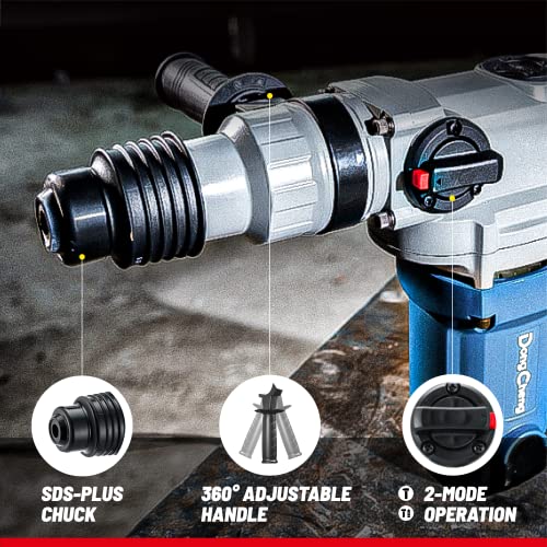 DongCheng 1-1/8 Inch SDS-Plus Rotary Hammer Drill with Safety Clutch, 9.2Amp Heavy Duty Corded Demolition Hammer for Concrete, 1300 RPM, 3.6 Joules, Dong Cheng