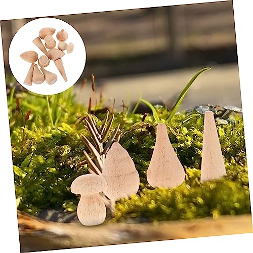 Ciieeo 12Pcs Log Unfinished Wood Figures Unfinished Wood Mushroom Christmas Tree Wood Craft unpainted Craft peg Doll Puzzle Toy Blank peg Dolls DIY Ciieeo