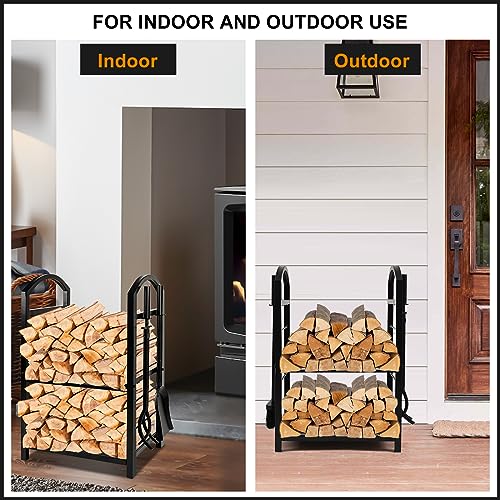 AMAGABELI GARDEN & HOME Firewood Rack Fireplace Tool Rack Indoor Wood Holders Fireplace Outdoor Log Holder Rack Lumber Storage Stacking Black Stove AMAGABELI GARDEN & HOME