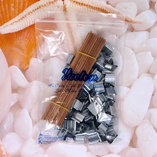 yueton 50PCS Crackling Wooden Candle Wicks Candle Making Wicks Smokeless Long Wood Wicks Candle Cores with 50PCS Metal Base for Wedding Birthday yueton