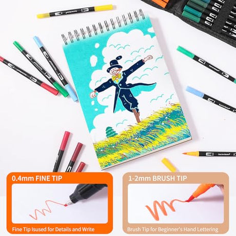 TOSHARE Dual Brush Marker Pens, 72 Colors Art Markers Set with Fine Tip and Brush Tip for Kids Adult Coloring Book Hand Lettering Calligraphy Drawing TOSHARE