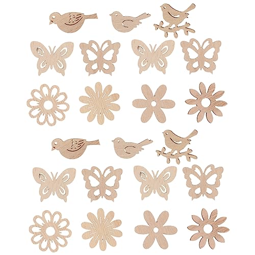 Anneome 100pcs Pieces Wood Cutouts to Paint Wood Beads for Crafts Unfinished Wood Cutouts DIY Christmas Ornaments Wood Bird Flowers Shaped Wood Craft Anneome