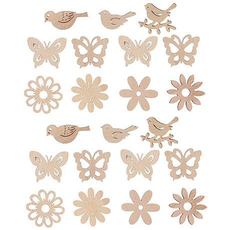 Anneome 100pcs Pieces Wood Cutouts to Paint Wood Beads for Crafts Unfinished Wood Cutouts DIY Christmas Ornaments Wood Bird Flowers Shaped Wood Craft Anneome