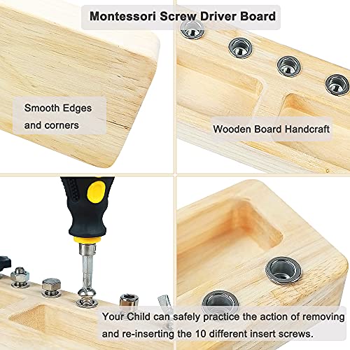 14 Pcs Kids Montessori Screwdriver Board Set, Wooden Screw Driver Activities Tools Montessori Toys for 3 4 5 Year Old, Basic Skills Educational Yowlieu