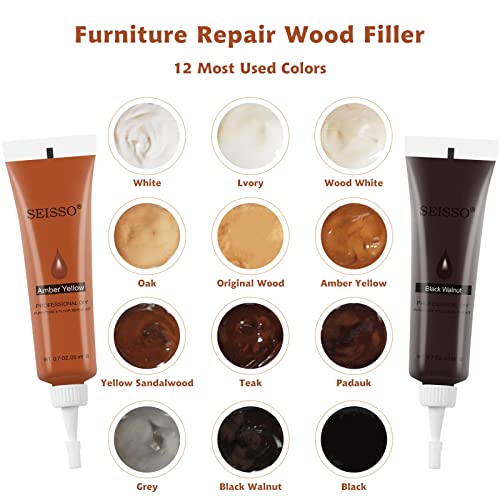 SEISSO Wood Furniture Repair Kit, Wood Putty Repair Fillers, Hardwood Laminate Floor Repair Kit, Restore Any Holes, Scratches, Cracks, Gouges for SEISSO