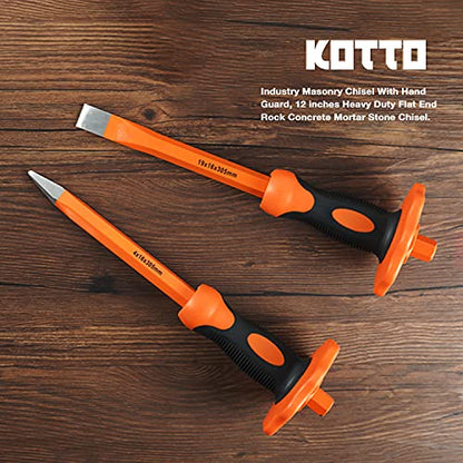 KOTTO 2 Pack Heavy Duty 12-Inch Chisels Set With Hand Protection, Point Chisel and Flat Chisel for Demolishing/Masonry/Carving/Concrete Breaker with - WoodArtSupply