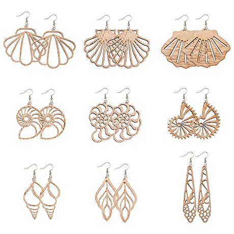 Fashewelry 80pcs Unfinished Clam Shell Wooden Dangle Earring Pendants Filigree Seashell Natural Blank Wood Cutouts with 80pcs Jump Rings, 80Pcs Fish FASHEWELRY