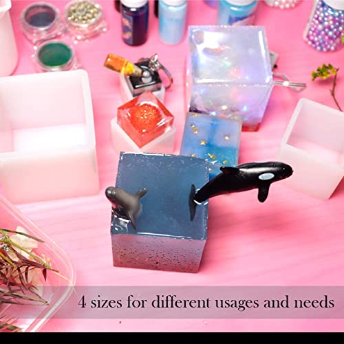 4 Pack Square Resin Molds - 4 Sizes Cube Silicone Casting Molds for DIY Art Resin Candle Soap Making Sakola