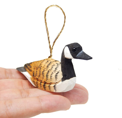 Canada Goose Bird Ornament Wood Hanging Figurine Holiday Decoration Handmade Carving Small Animal - WoodArtSupply