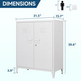 MIIIKO Metal Locker with 2 Doors, White Storage Sideboard Accent Cabinets for Kitchen, Pantry, Home Office and Bedroom MIIIKO