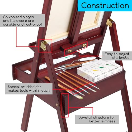MEEDEN Studio H-Frame Easel with Storage Drawer - Adjustable (60"~75") Forward Tilting Solid Beech Wood Easel Stand for Artists, Students & MEEDEN