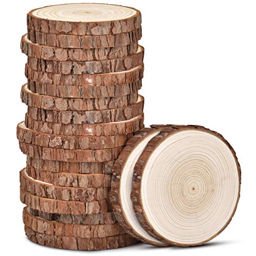 LESUMI Unfinished Natural Wood Slices with Bark - 20 Pcs 3.5-4 inch Wood Craft kit, DIY Kids Arts and Crafts Coasters Christmas Ornaments Rustic - WoodArtSupply