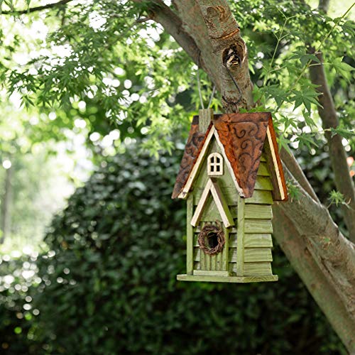 Glitzhome 12" H Green Hanging Distressed Solid Wood Garden Bird House Decoratvie Birdhouse glitzhome