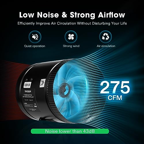 VIVOSUN Inline Booster Duct Fan 6” 275 CFM with Speed Controller, HVAC Exhaust Ventilation Fan with Low Noise for Basements, Bathrooms, Kitchens, VIVOSUN