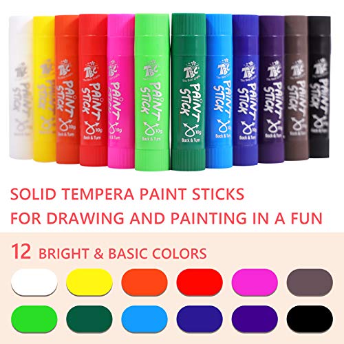 TBC The Best Crafts Paint Sticks,12 Classic Colors, Washable Paint, Non-toxic, Tempera Paint Sticks for Kids and Students TBC The Best Crafts
