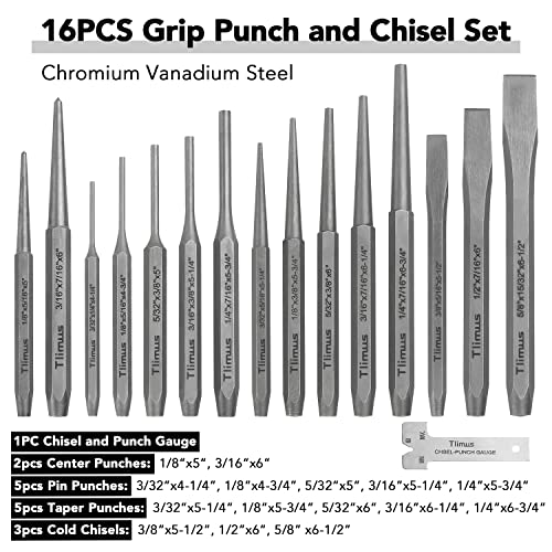 TLIMUS 28 Pieces Punch and Chisel Set, Including Taper Punch, Cold Chisels, Pin Punch, Center Punch