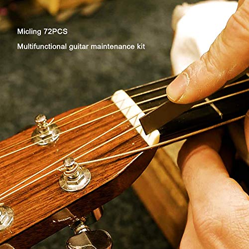 72PCS Guitar Tool Kit，Professional Guitar Repairing Maintenance Tool Kit with Guitar Strings Picks Bridge Pins Gauge Guitar Accessories Gift for Micling