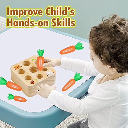 Wooden Toys for 1 2 3 Year Old Baby Boys and Girls, Montessori Toy Carrot Harvest Game Shape & Sorting Matching Puzzle, Educational Developmental