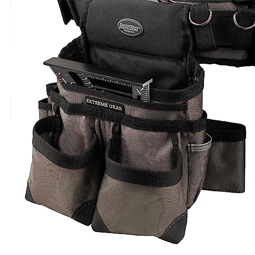 Bucket Boss Mullet Buster 3 Bag Tool Belt with Suspenders in Grey, 55135, Black, full size Bucket Boss