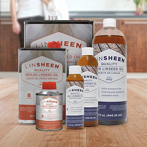 LinSheen Boiled Linseed Oil – Fast Drying Flaxseed Wood Treatment to Rejuvenate and Restore Outdoor and Indoor Wood Furniture, Floors and Sports LinSheen