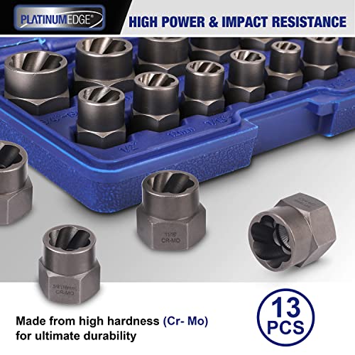 PLATINUMEDGE Bolt Extractor Tool Set, 13 Pieces Impact Bolt & Nut Remover Set, Stripped Lug Nut Remover, Extraction Socket Set for Easy Out Rusted - WoodArtSupply