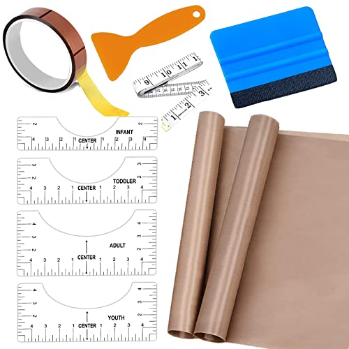 Teflon Sheet for Heat Press T Shirt Teflon Paper Heat Tape for Sublimation Heat Resistant Transfer Tape 1 Set T Shirt Alignment Ruler Guide to Center