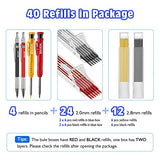 Enhon 4 Pcs Mechanical Carpenter Pencils with 40 Refills and Mental Marking Scribe Tools, Solid Deep Hole Woodworking Pencils Marker Marking Tools Enhon