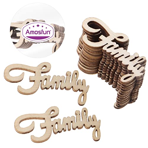 Amosfun 2x1.1'' Wedding Wooden Cutouts Mini Family Wooden Slices Embellishments for DIY Craft Decorations 15pcs Amosfun