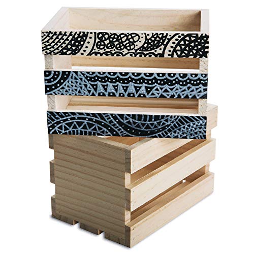 S&S Worldwide Small Pine Crates. Unfinished & Ready To Decorate W/Paint, Stain, Markers, Wood Slats on Sides and Bottom, Ends are Solid Wood. S&S Worldwide