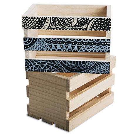 S&S Worldwide Small Pine Crates. Unfinished & Ready To Decorate W/Paint, Stain, Markers, Wood Slats on Sides and Bottom, Ends are Solid Wood. S&S Worldwide