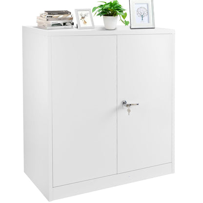 INTERGREAT Locking Cabinet for Office, Bathroom, Home, Laundry Room ,White Steel Storage Heavy Duty Lockable Metal Cabinet with Doors and - WoodArtSupply